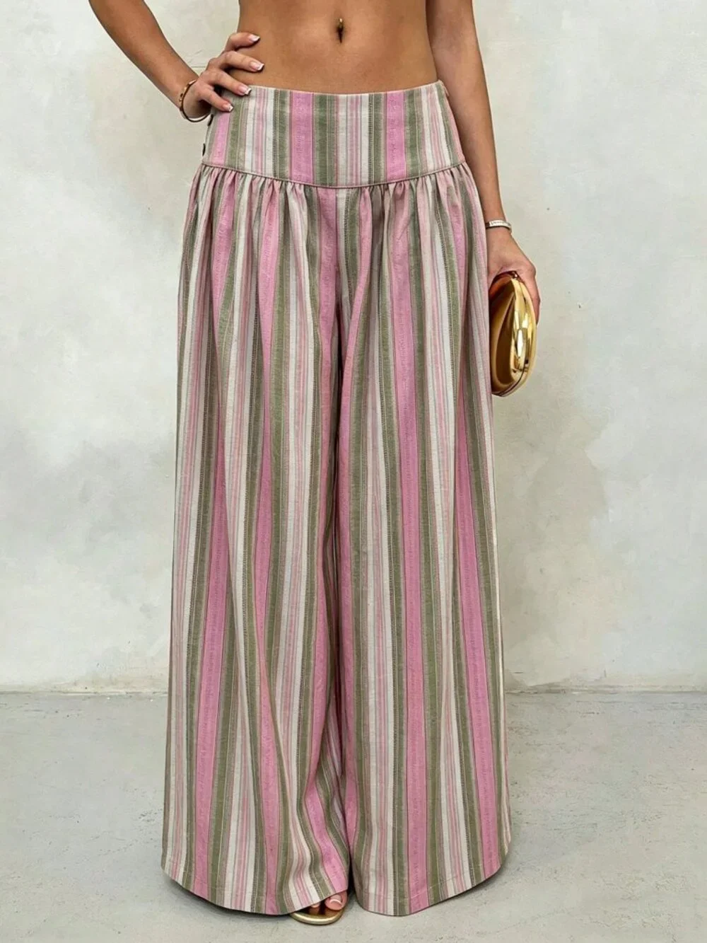 Multicolor Casual Women's Stripe Boho Low-Waist Wide-Leg Pants
